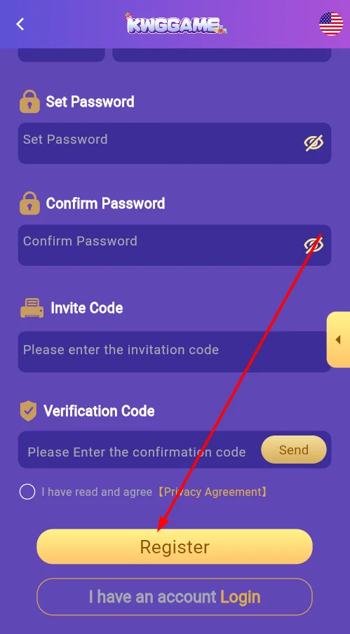 Tap the register button 